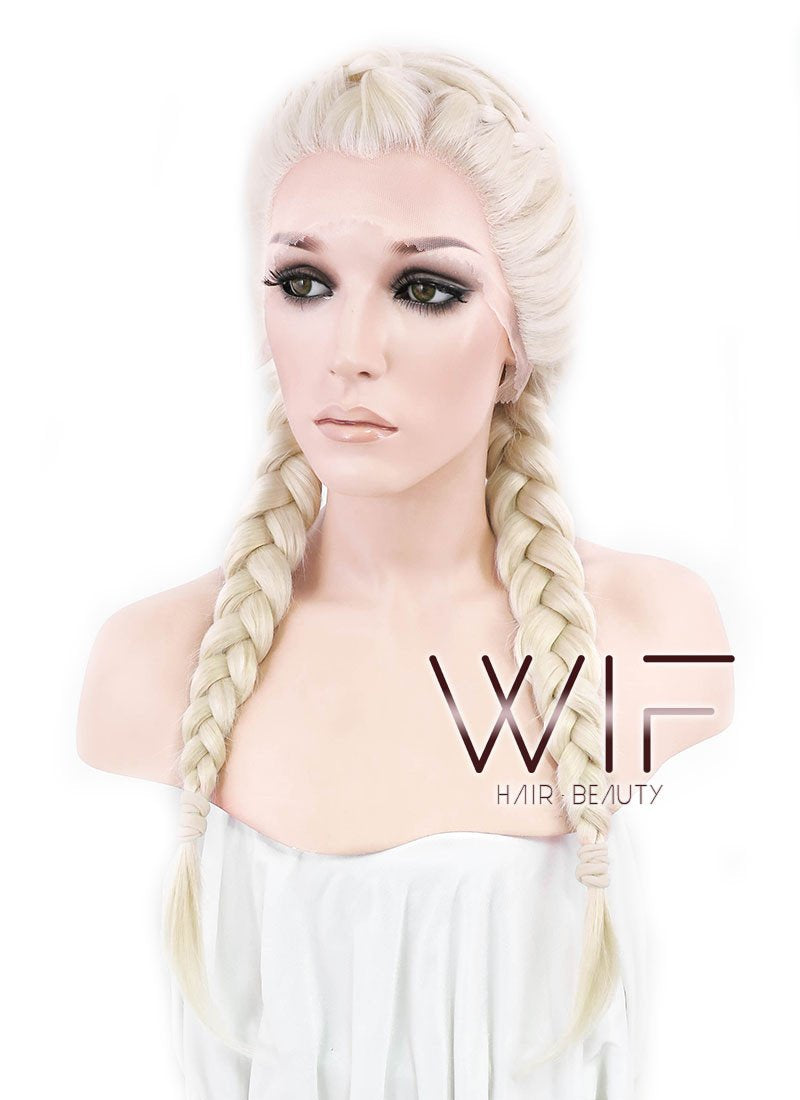 24" Long Light Blonde Braided Lace Front Synthetic Hair Wig LF2002