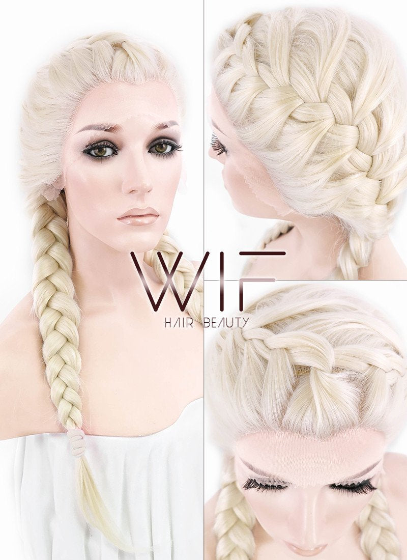 24" Light Blonde French Braid Lace Front Synthetic Wig LF2002