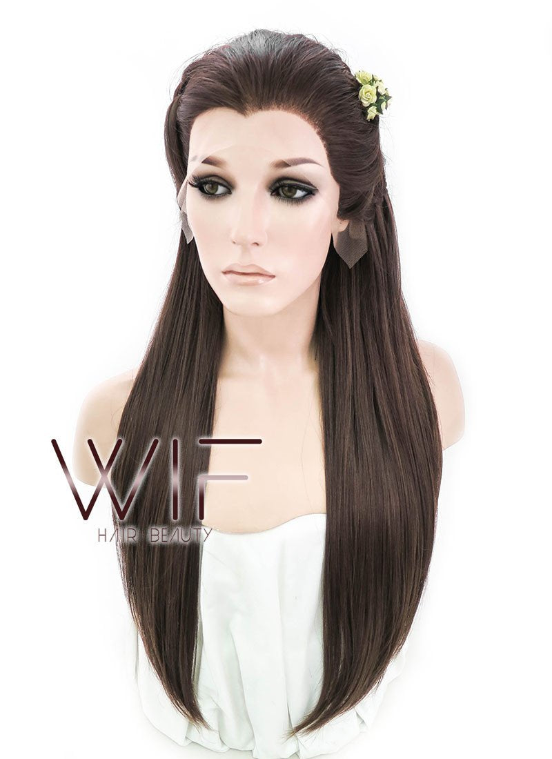 24" Long Brown Braided Lace Front Synthetic Hair Wig LF2003