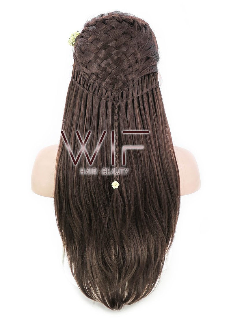 24" Long Brown Braided Lace Front Synthetic Hair Wig LF2003