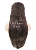 24" Long Brown Braided Lace Front Synthetic Hair Wig LF2003