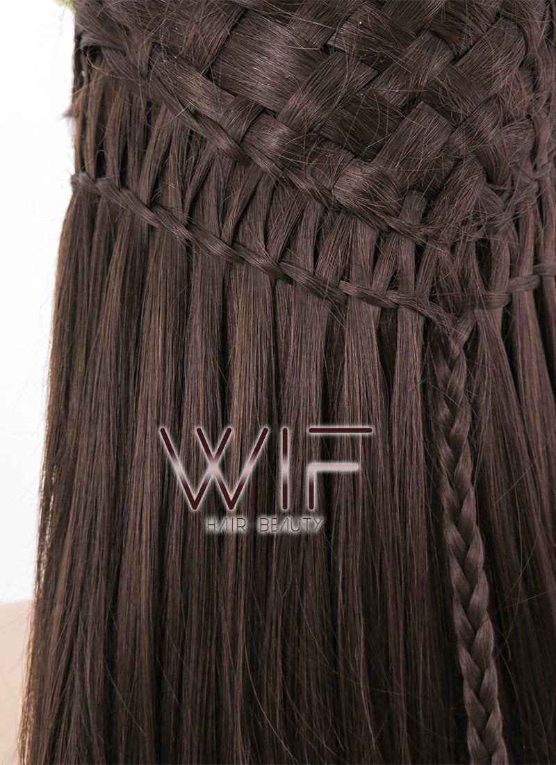 24" Long Brown Braided Lace Front Synthetic Hair Wig LF2003
