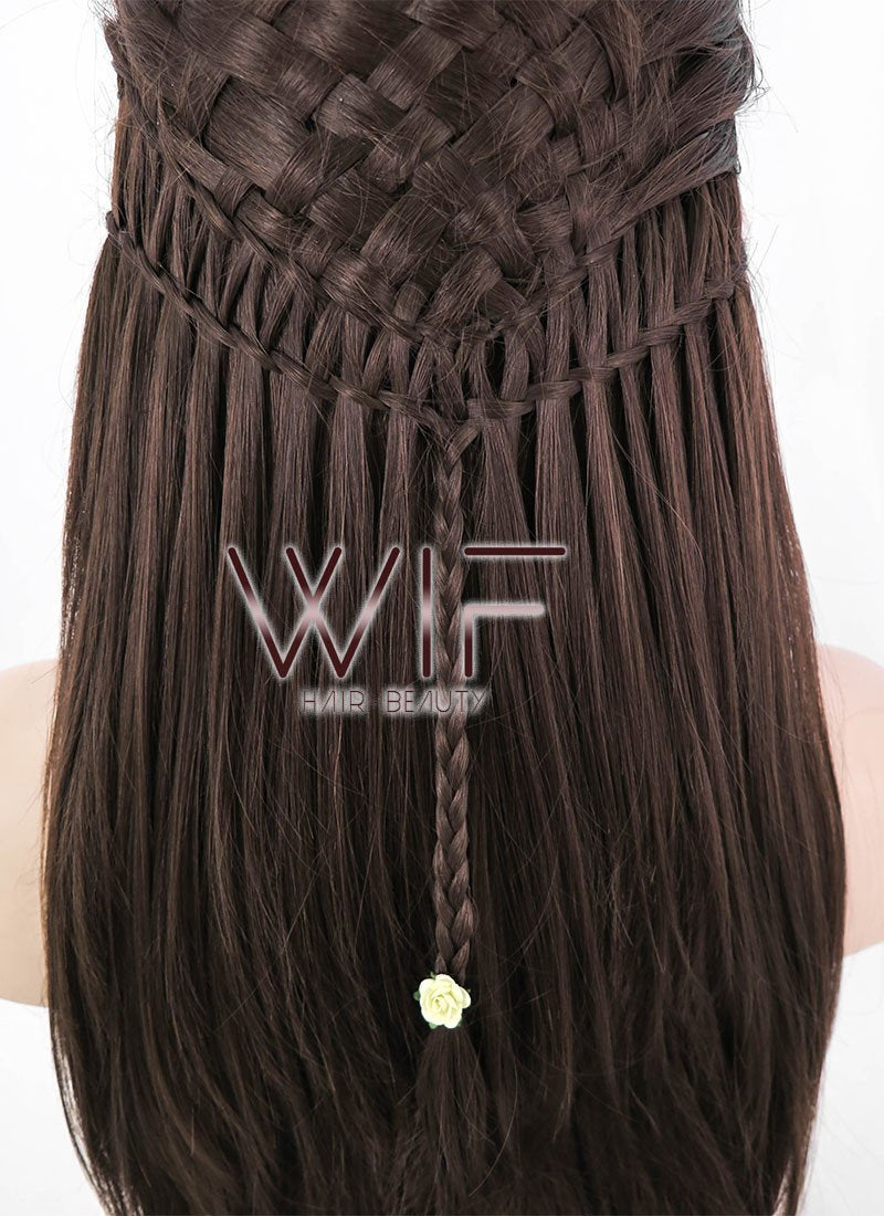 24" Long Brown Braided Lace Front Synthetic Hair Wig LF2003