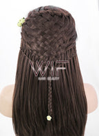 24" Long Brown Braided Lace Front Synthetic Hair Wig LF2003