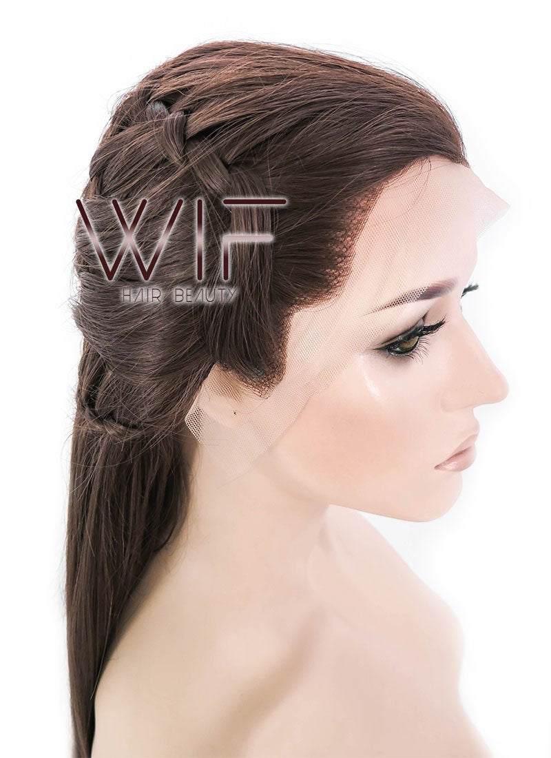 24" Long Brown Braided Lace Front Synthetic Hair Wig LF2003