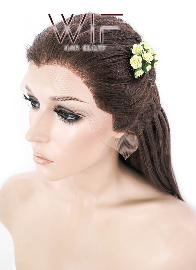 24" Long Brown Braided Lace Front Synthetic Hair Wig LF2003