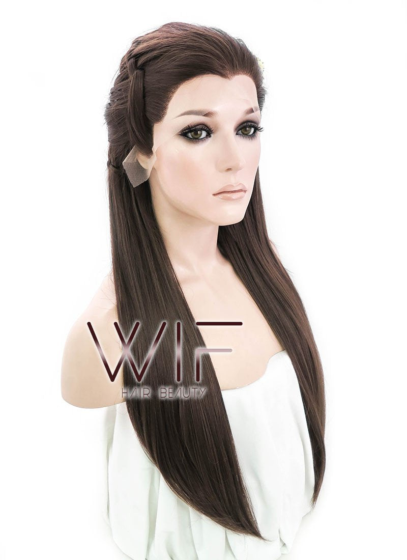 24" Long Brown Braided Lace Front Synthetic Hair Wig LF2003