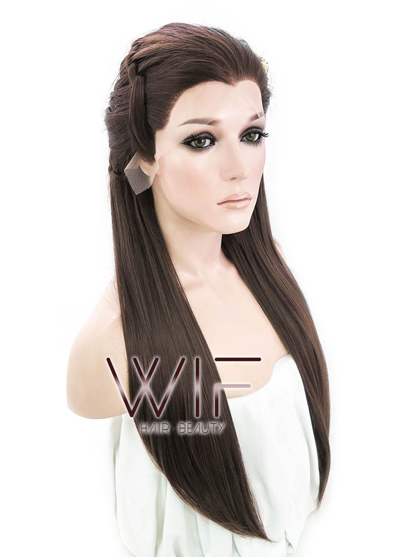 24" Long Brown Braided Lace Front Synthetic Hair Wig LF2003