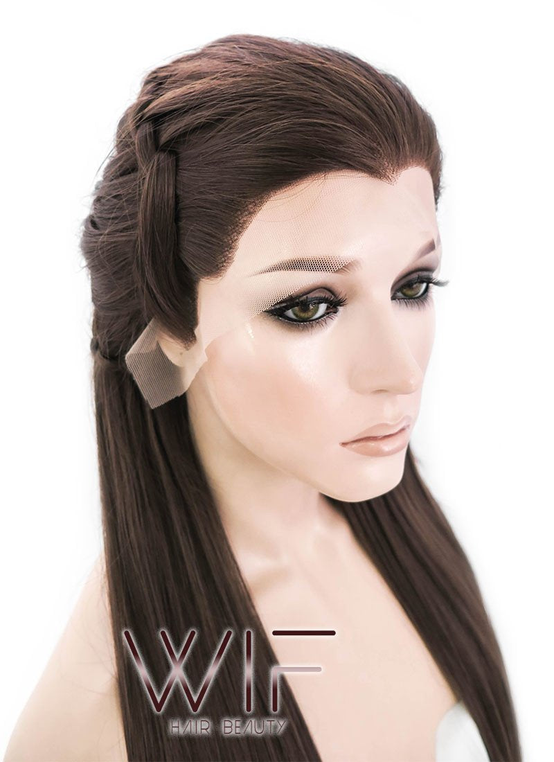 24" Long Brown Braided Lace Front Synthetic Hair Wig LF2003