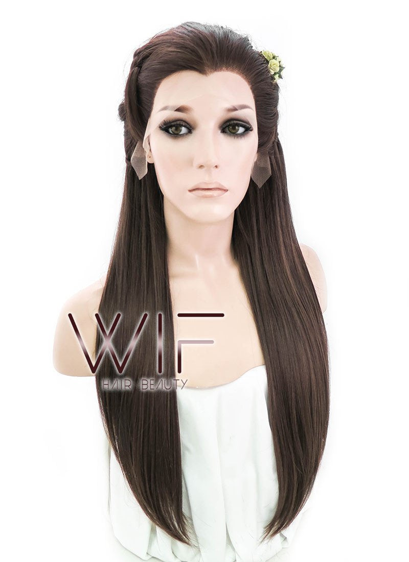 24" Long Brown Braided Lace Front Synthetic Hair Wig LF2003