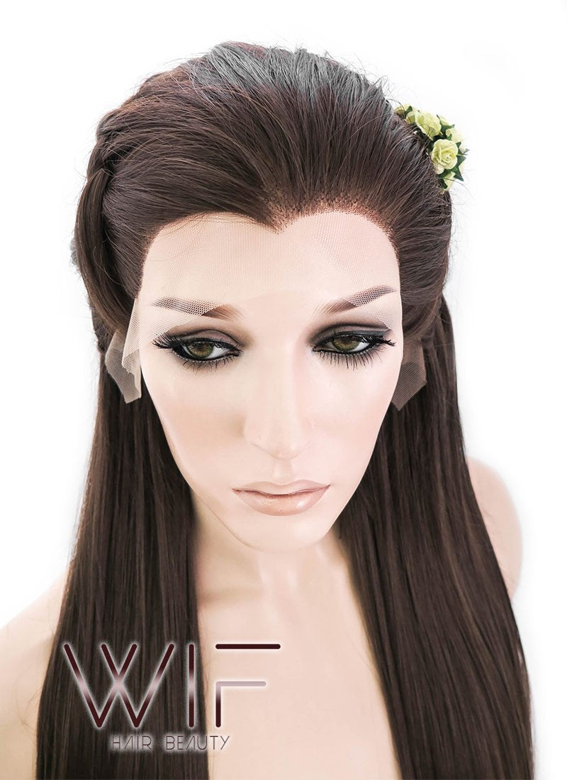 24" Long Brown Braided Lace Front Synthetic Hair Wig LF2003