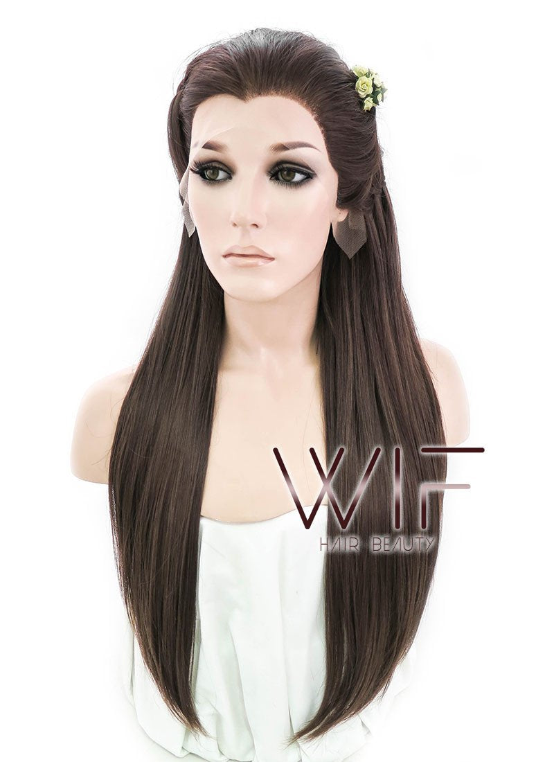 24" Long Brown Braided Lace Front Synthetic Hair Wig LF2003