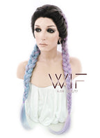 30" Long Curly Megenta Purple Blue Mixed Braided Lace Front Synthetic Hair Wig LF2004
