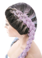 30" Long Curly Megenta Purple Blue Mixed Braided Lace Front Synthetic Hair Wig LF2004