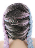 30" Long Curly Megenta Purple Blue Mixed Braided Lace Front Synthetic Hair Wig LF2004