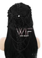 28" Long Black Braided Lace Front Synthetic Hair Wig LF2005
