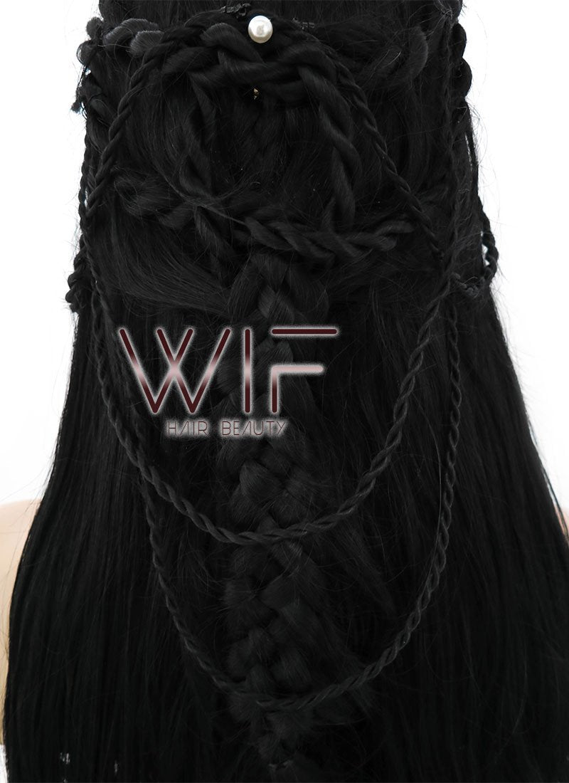 28" Long Black Braided Lace Front Synthetic Hair Wig LF2005