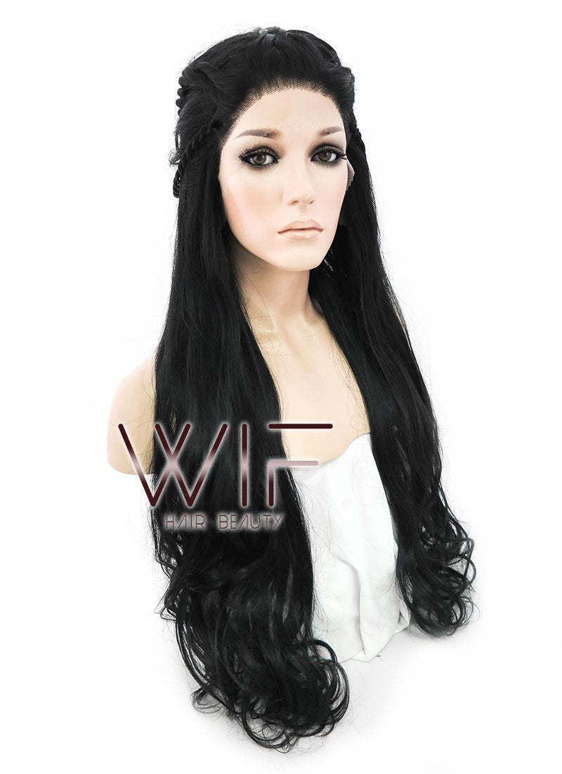 28" Long Black Braided Lace Front Synthetic Hair Wig LF2005