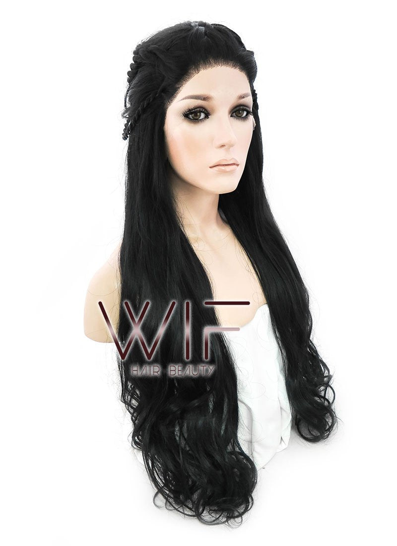 28" Long Black Braided Lace Front Synthetic Hair Wig LF2005