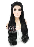 28" Long Black Braided Lace Front Synthetic Hair Wig LF2005