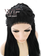 28" Long Black Braided Lace Front Synthetic Hair Wig LF2005