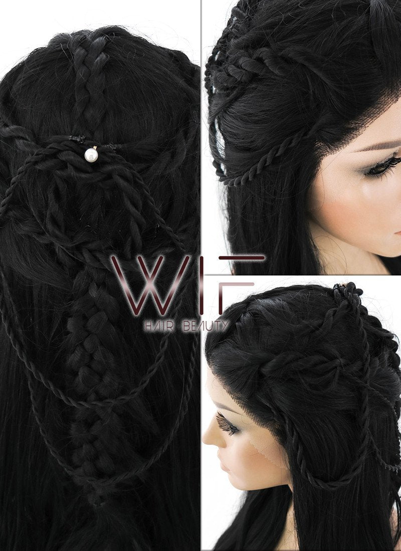 28" Black Braided Lace Front Synthetic Wig LF2005