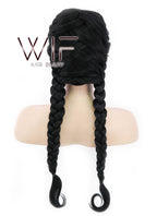 24" Long Black French Braid Lace Front Synthetic Hair Wig LF2006