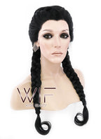 24" Long Black French Braid Lace Front Synthetic Hair Wig LF2006