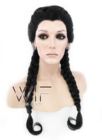 24" Long Black French Braid Lace Front Synthetic Hair Wig LF2006