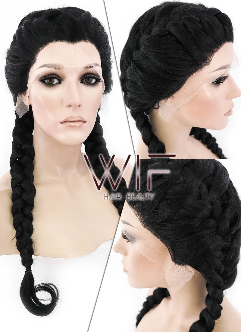 24" Black French Braid Lace Front Synthetic Wig LF2006