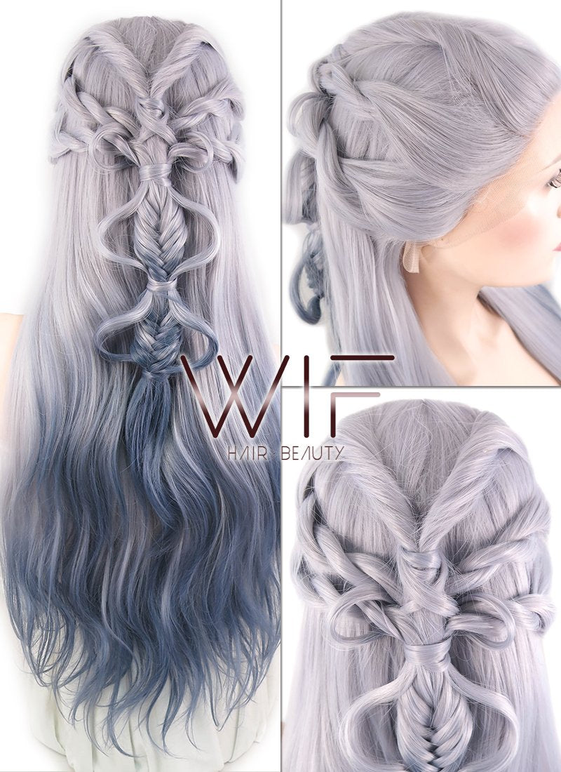 24" Two Tone Grey Braided Lace Front Synthetic Wig LF2008