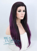 24" Straight Dark Brown Mixed Purple Lace Front Synthetic Wig LF200