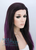 24" Straight Dark Brown Mixed Purple Lace Front Synthetic Wig LF200