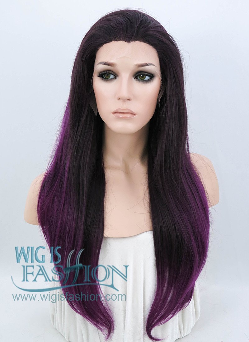 24" Straight Dark Brown Mixed Purple Lace Front Synthetic Wig LF200