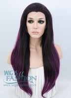 24" Straight Dark Brown Mixed Purple Lace Front Synthetic Wig LF200