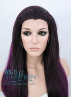 24" Straight Dark Brown Mixed Purple Lace Front Synthetic Wig LF200