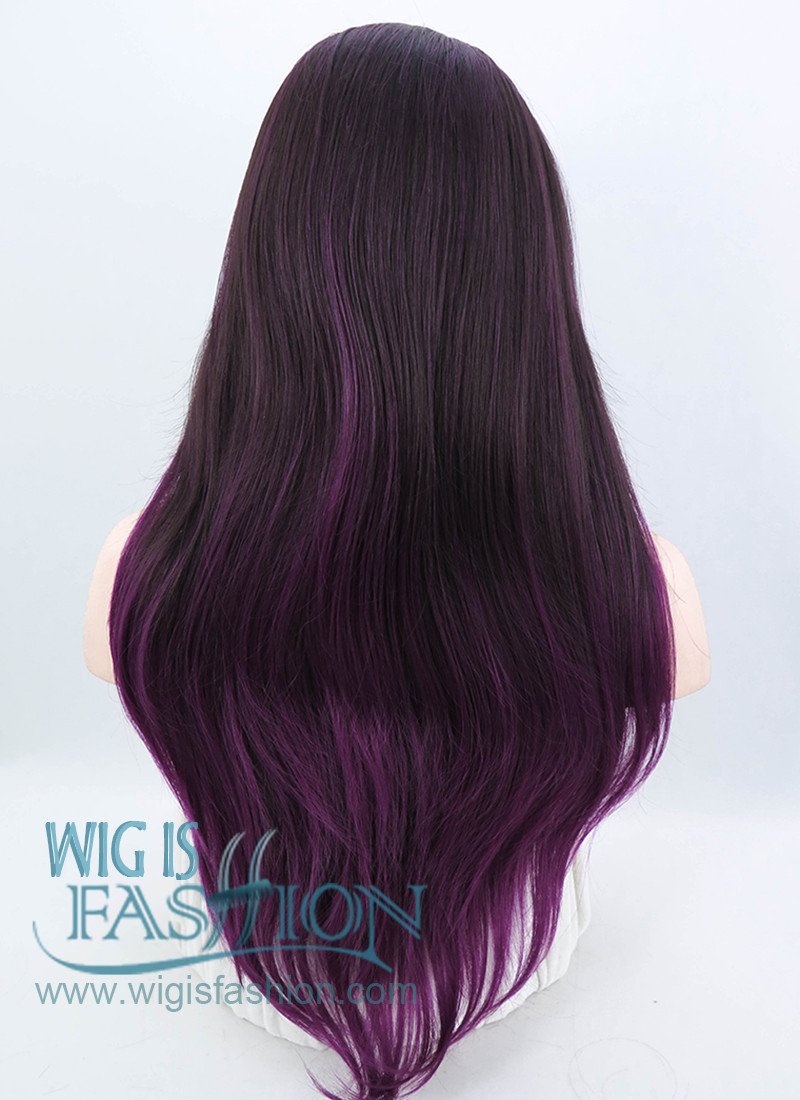 24" Straight Dark Brown Mixed Purple Lace Front Synthetic Wig LF200