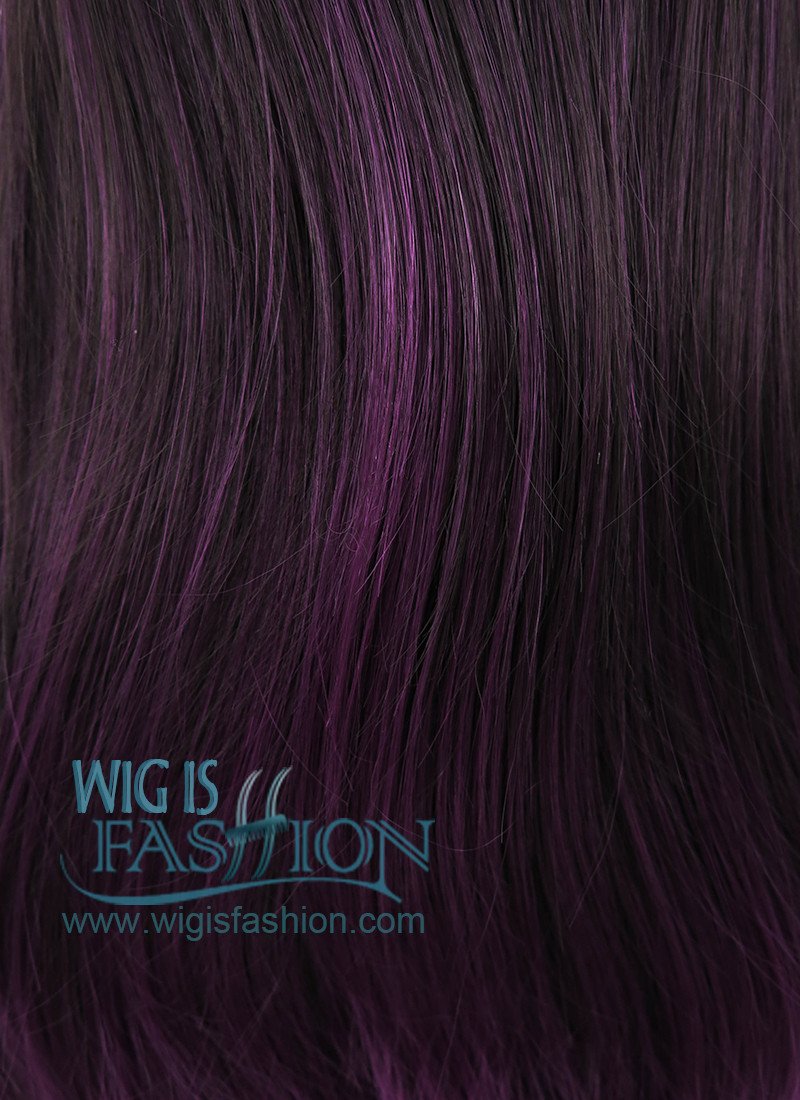 24" Straight Dark Brown Mixed Purple Lace Front Synthetic Wig LF200
