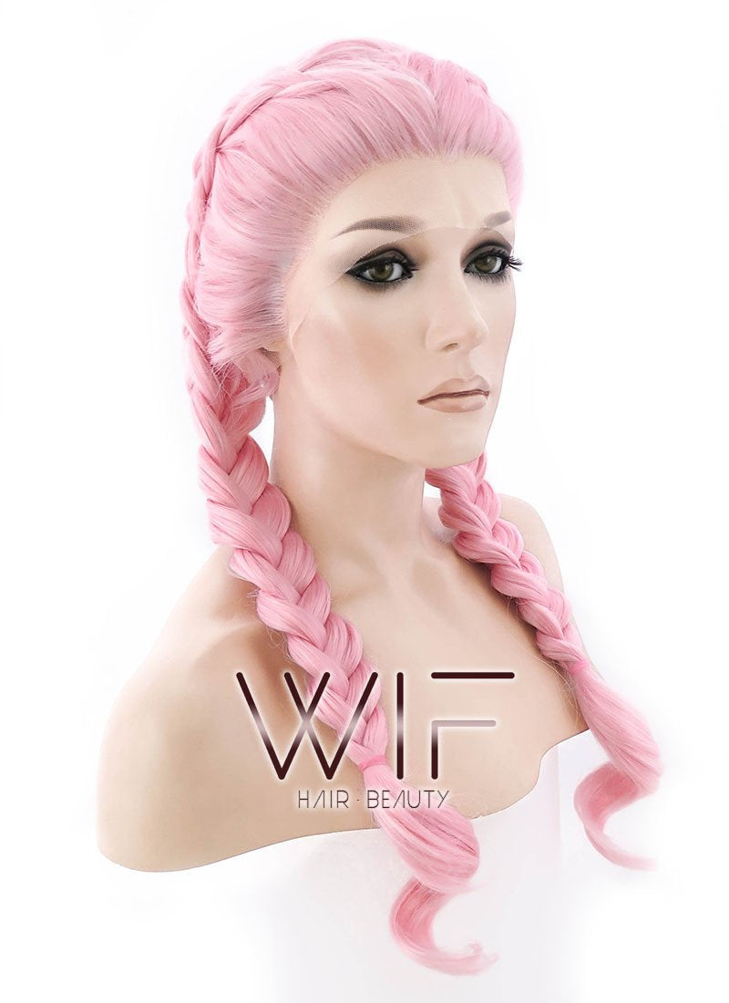 24" Pink Dutch Braid Lace Front Synthetic Wig LF2010