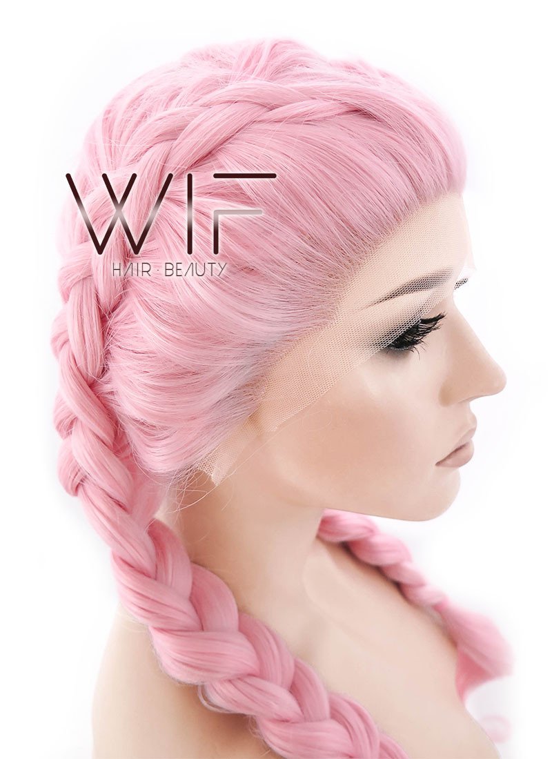 24" Pink Dutch Braid Lace Front Synthetic Wig LF2010