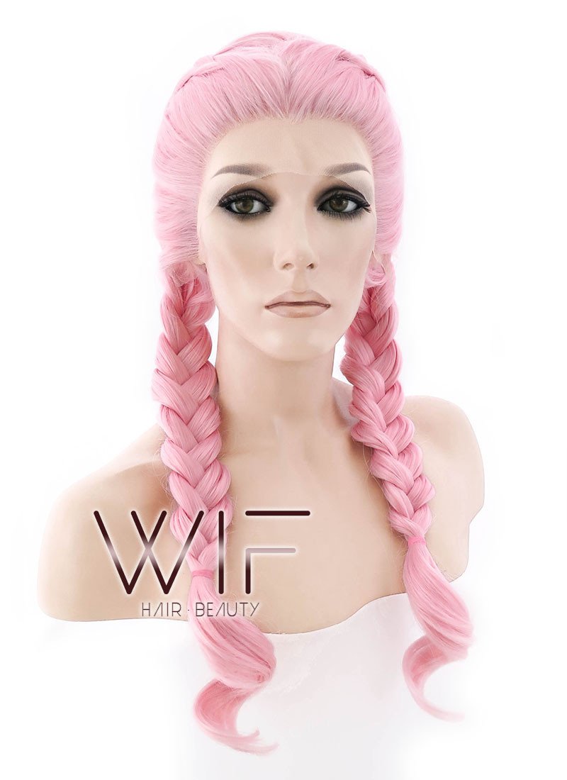 24" Pink Dutch Braid Lace Front Synthetic Wig LF2010