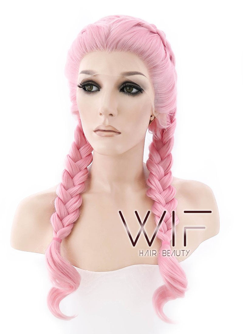 24" Pink Dutch Braid Lace Front Synthetic Wig LF2010