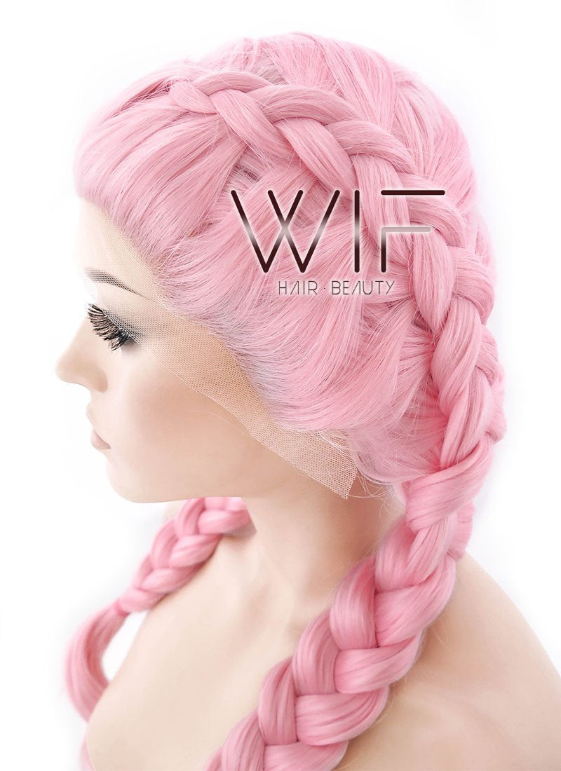 24" Pink Dutch Braid Lace Front Synthetic Wig LF2010