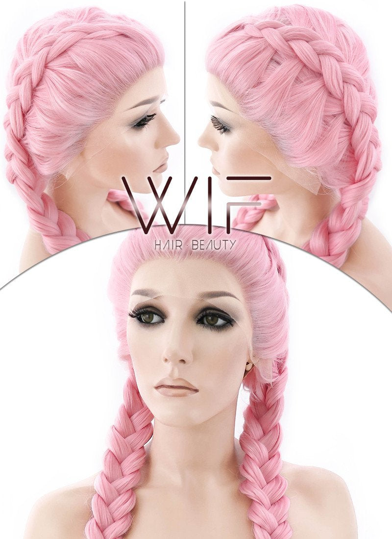 24" Pink Dutch Braid Lace Front Synthetic Wig LF2010