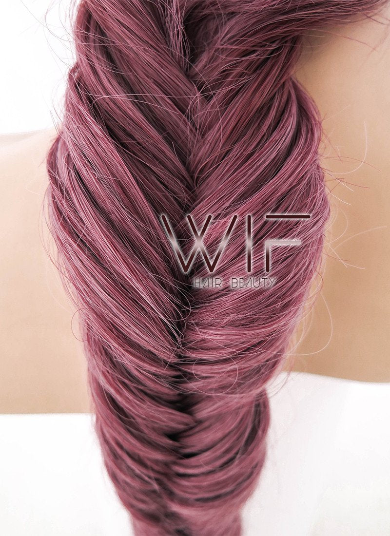 26" Two Tone Pinkish Red Fishtail Braid Lace Front Synthetic Wig LF2011
