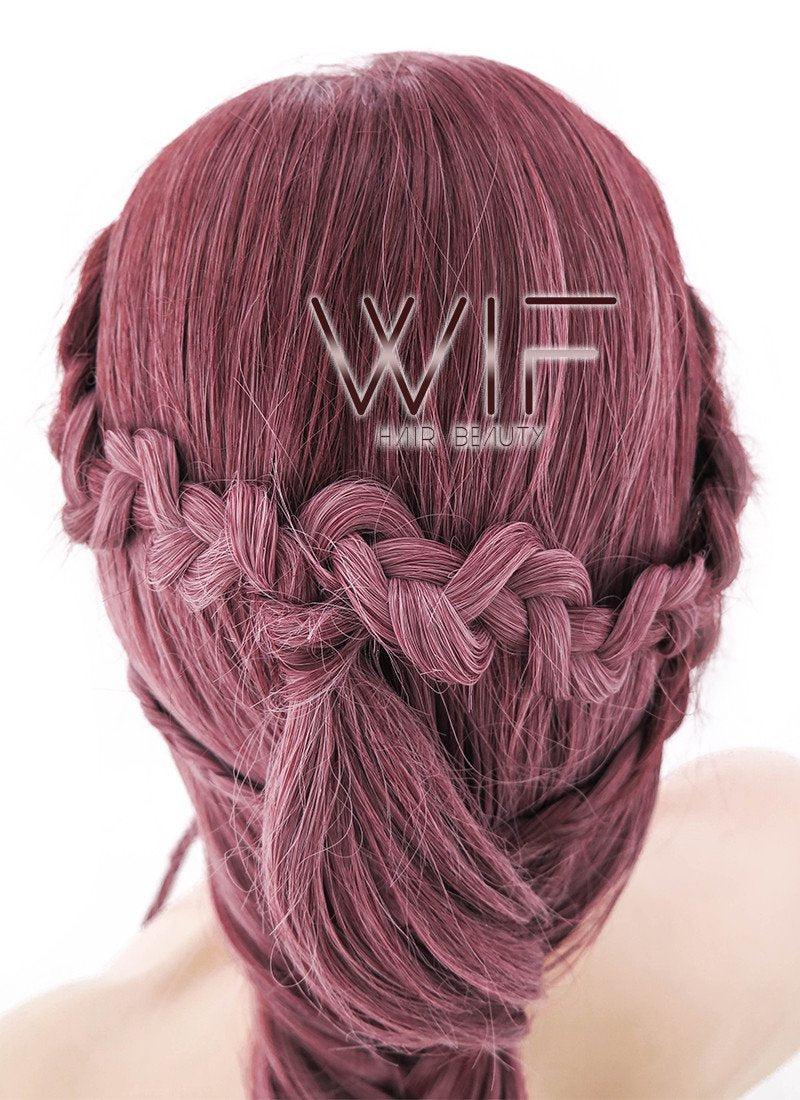 26" Two Tone Pinkish Red Fishtail Braid Lace Front Synthetic Wig LF2011