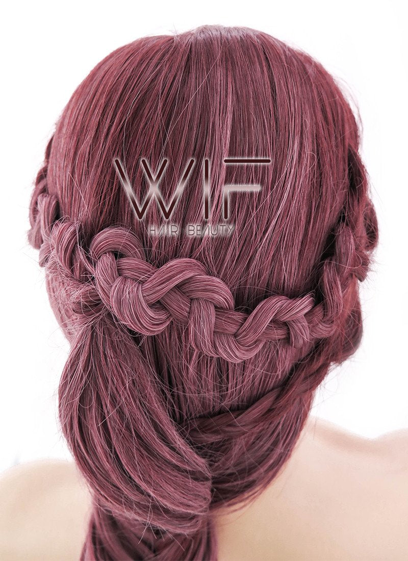 26" Two Tone Pinkish Red Fishtail Braid Lace Front Synthetic Wig LF2011
