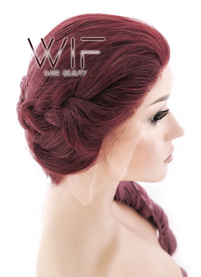 26" Two Tone Pinkish Red Fishtail Braid Lace Front Synthetic Wig LF2011