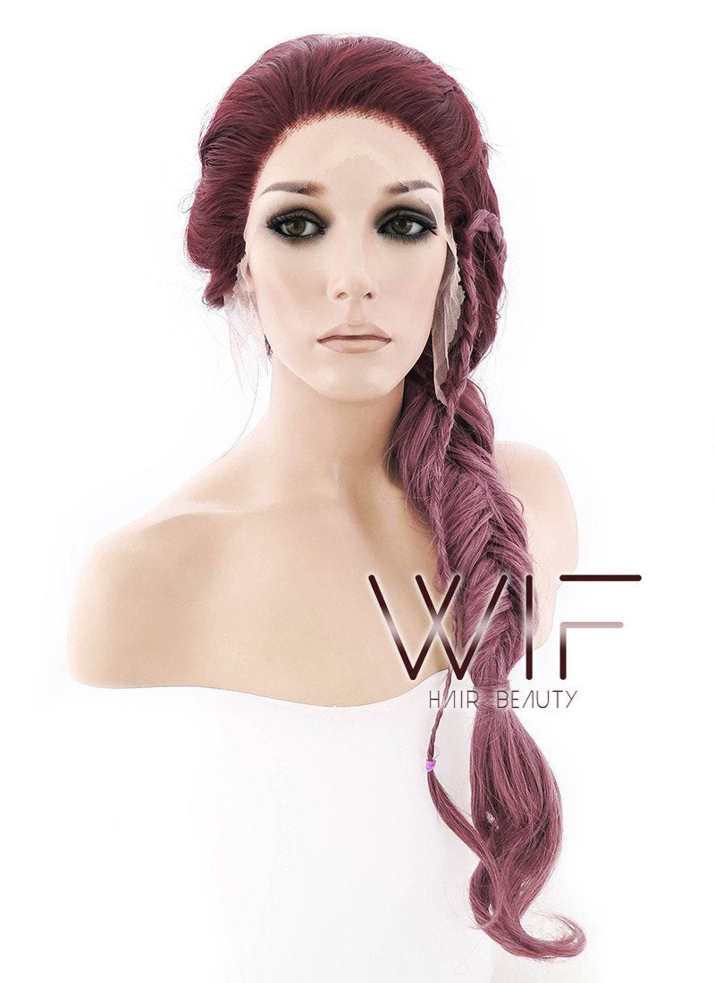 26" Two Tone Pinkish Red Fishtail Braid Lace Front Synthetic Wig LF2011