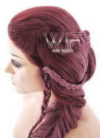26" Two Tone Pinkish Red Fishtail Braid Lace Front Synthetic Wig LF2011